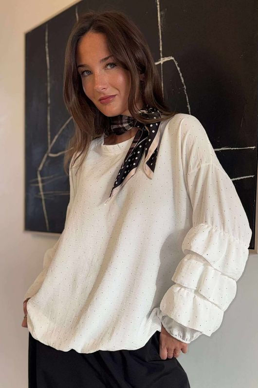 Stella Micro Stud Ruffle Blouse White /8 